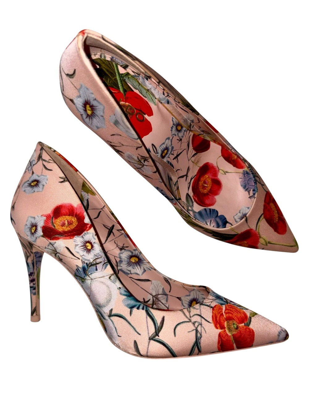 Floral Satin Pointed Toe Stiletto Pumps - Picture 2 of 9